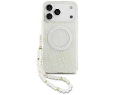 Guess IML Flowers Allover Strap MagSafe dėklas skirtas Apple iPhone 17 Pro Max baltos spalvos