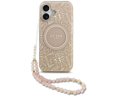 Dėklas Guess IML Flowers Electro Pearl Strap MagSafe – Case Apple iPhone 17 pink
