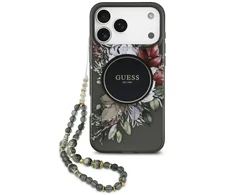 Guess IML Flowers Pearl Strap MagSafe dėklas skirtas Apple iPhone 17 Pro Max juodos spalvos