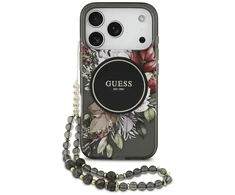 Guess IML Flowers Strap MagSafe dėklas skirtas Apple iPhone 17 Pro juodos spalvos