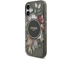 Guess IML Flowers Strap MagSafe dėklas skirtas Apple iPhone 17 juodos spalvos