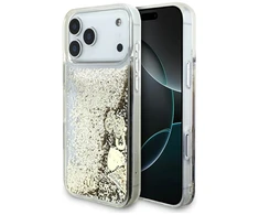 Guess Liq dėklas. Glitter 4 Charms skirtas Apple iPhone 17 Pro Max aukso spalvos