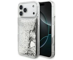 Guess Liq. Glitter Charms dėklas skirtas Apple iPhone 17 Pro Max sidabro spalvos