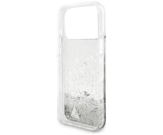 Guess Liq. Glitter Charms dėklas skirtas Apple iPhone 17 Pro Max sidabro spalvos
