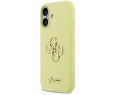 Guess Liquid Silicone 4G Metal Logo dėklas skirtas Apple iPhone 17 geltonos spalvos