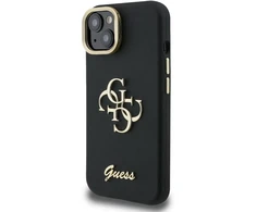 Guess PU Grained 4G Logo Stand Camera Frame dėklas skirtas Apple iPhone 15 juodos spalvos