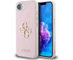 Guess PU Grained 4G Metal Logo Apple iPhone 16e dėklas telefonui rožinės spalvos