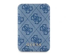 Guess Powerbank indukcinis 15W GUPB5FP4EMGB 5000mAh mėlynos spalvos 4G Leather Metal Logo MagSafe