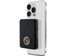 Guess Powerbank indukcinis 15W GUPBM5AL4DMK 5000mAh juodos spalvos MagSafe 4G Strassed Metal Logo
