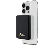 Guess Powerbank indukcinis 15W GUPBM5ALGSGK 5000mAh juodos spalvos MagSafe Metal Script Logo