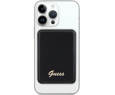 Guess Powerbank indukcinis 15W GUPBM5ALGSGK 5000mAh juodos spalvos MagSafe Metal Script Logo