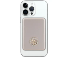 Guess Powerbank indukcinis 5W GUPBM3AL4DMD 3000mAh aukso spalvos MagSafe 4G Strassed Metal Logo