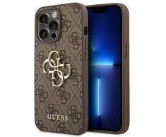 Guess PU 4G metalinio logotipo dėklas iPhone 14 Pro, rudas