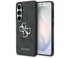 Telefono dėklas Guess 4G su dideliu metaliniu logotipu, skirtas Samsung Galaxy S26, juodos/pilkos spalvos