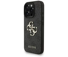 Guess PU 4G Metal Logo Strap dėklas skirtas Apple iPhone 16 Pro Max juodos spalvos