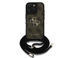 GUESS dėklas skirtas Apple iPhone 16 Pro GUHCP16LP4GMGCRW (CBDY PU 4G Big Logo W/Cord Strap) rudos spalvos