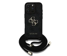GUESS dėklas skirtas Apple iPhone 16 Pro GUHCP16LP4GMGCRK (CBDY PU 4G Big Logo W/Cord Strap) juodos spalvos
