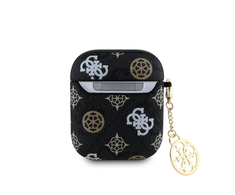 Guess PU 4G Peony Charm Apple AirPods 1/2 dėklas jūsų ausinėms juodos spalvos