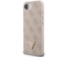 „Guess“ PU 4G Strass trikampio formos metalinis logotipo dėklas iPhone 16e, rožinis
