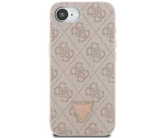 „Guess“ PU 4G Strass trikampio formos metalinis logotipo dėklas iPhone 16e, rožinis
