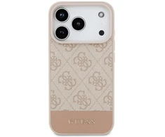 Guess PU 4G dryžuotas telefonų dėklas iPhone 17 Pro rausvas