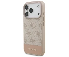 Guess PU 4G dryžuotas telefonų dėklas iPhone 17 Pro rausvas