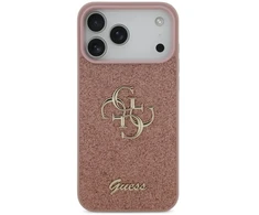 Guess PU fiksuotas blizgus 4G metalo logotipo telefonų dėklas iPhone 17 Pro Max rožinis