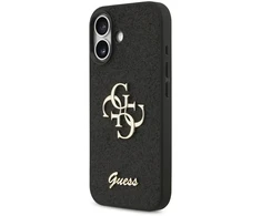 Guess PU Fixed Glitter 4G Metal Logo dėklas skirtas Apple iPhone 17 juodos spalvos