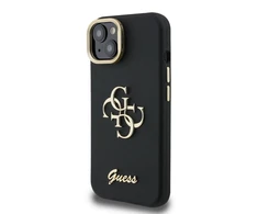 Guess PU Grained 4G Logo Stand Camera Frame dėklas skirtas Apple iPhone 15 juodos spalvos