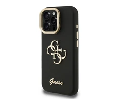 Guess PU Grained 4G Logo Stand Camera Frame dėklas skirtas Apple iPhone 15 Pro juodos spalvos