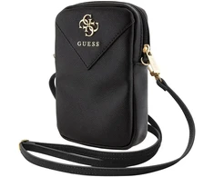 Guess PU Grained 4G Metal Logo Wallet krepšys telefonui Zipper juodos spalvos
