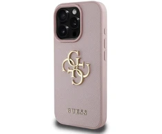 Guess PU Grained 4G Metal Logo Apple iPhone 15 Pro dėklas telefonui rožinės spalvos