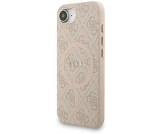 Guess PU Leather 4G Colored Ring Strap MagSafe dėklas skirtas Apple iPhone 16e rožinės spalvos