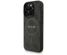 Guess PU Leather 4G Colored Ring Strap MagSafe dėklas skirtas Apple iPhone 16 Pro Max juodos spalvos