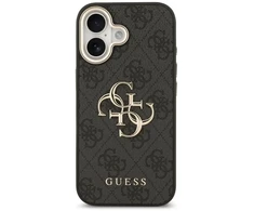Guess PU odos 4G metalo logotipo telefonų dėklas, skirtas iPhone 17, juodas