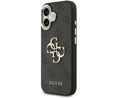 Guess PU odos 4G metalo logotipo telefonų dėklas, skirtas iPhone 17, juodas