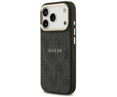 Guess PU Leather 4G Gold Frame MagSafe dėklas skirtas Apple iPhone 17 Pro juodos spalvos