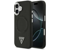 Guess PU Leather Triangle Logo MagSafe dėklas skirtas Apple iPhone 17 juodos spalvos