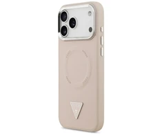 Guess PU Leather Triangle Logo MagSafe dėklas skirtas Apple iPhone 17 Pro rožinės spalvos