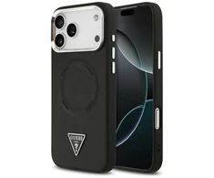 Guess PU Leather Triangle Logo MagSafe dėklas skirtas Apple iPhone 17 Pro Max juodos spalvos