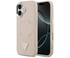 Guess PU Leather Triangle Logo MagSafe dėklas skirtas Apple iPhone 17 rožinės spalvos