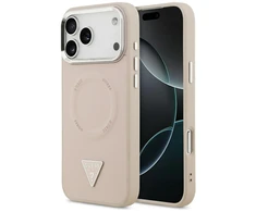 Guess PU Leather Triangle Logo MagSafe dėklas skirtas Apple iPhone 17 Pro Max rožinės spalvos