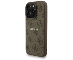 Guess PU Leather 4G Colored Ring Strap MagSafe dėklas skirtas Apple iPhone 16 Pro rudos spalvos