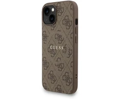Guess PU Leather 4G Colored Ring Strap MagSafe dėklas skirtas Apple iPhone 15 rudos spalvos