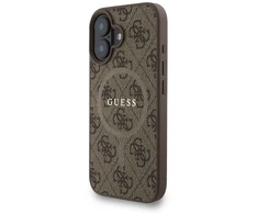 Guess PU Leather 4G Colored Ring Strap MagSafe dėklas skirtas Apple iPhone 16 rudos spalvos