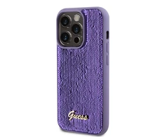 Apple iPhone 14 Pro Max Guess dėklas Sequin Script Metal (GUHCP14XPSFDGSU) violetinės spalvos