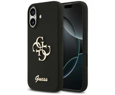 Guess Silicone Big 4G Script dėklas skirtas Apple iPhone 17 juodos spalvos