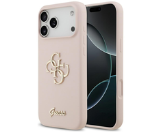 Guess Silicone Big 4G Script dėklas skirtas Apple iPhone 17 Pro Max rožinės spalvos
