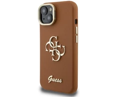 Guess PU Grained 4G Logo Stand Camera Frame dėklas skirtas Apple iPhone 13 rudos spalvos