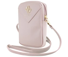 Guess PU Grained 4G Metal Logo Wallet Phone Bag Zipper rožinės spalvos